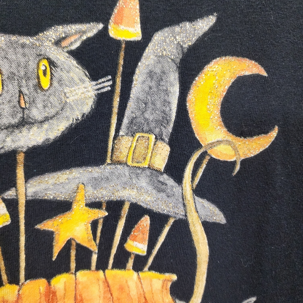Gildan Vtg Halloween cat pumpkin ghost sparkly graphic t-shirt woman's size L - Picture 5 of 8